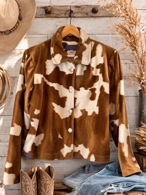 Womens Brown & Cream Patterned Fleece Jacket